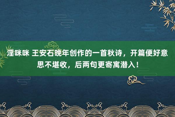 淫咪咪 王安石晚年创作的一首秋诗，开篇便好意思不堪收，后两句更寄寓潜入！