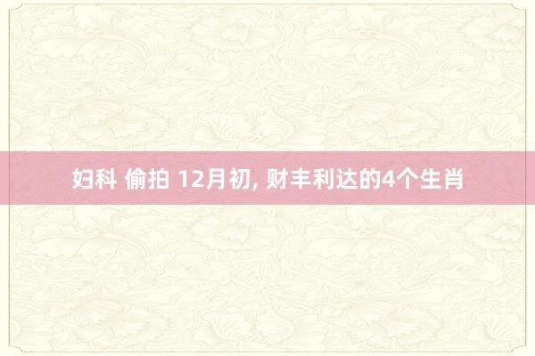 妇科 偷拍 12月初， 财丰利达的4个生肖