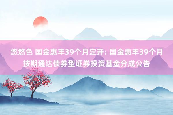 悠悠色 国金惠丰39个月定开: 国金惠丰39个月按期通达债券型证券投资基金分成公告