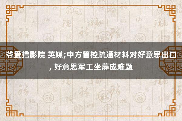 爷爱撸影院 英媒;中方管控疏通材料对好意思出口， 好意思军工坐蓐成难题