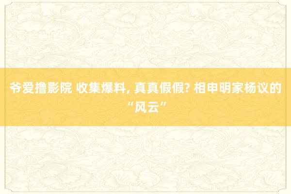 爷爱撸影院 收集爆料， 真真假假? 相申明家杨议的“风云”